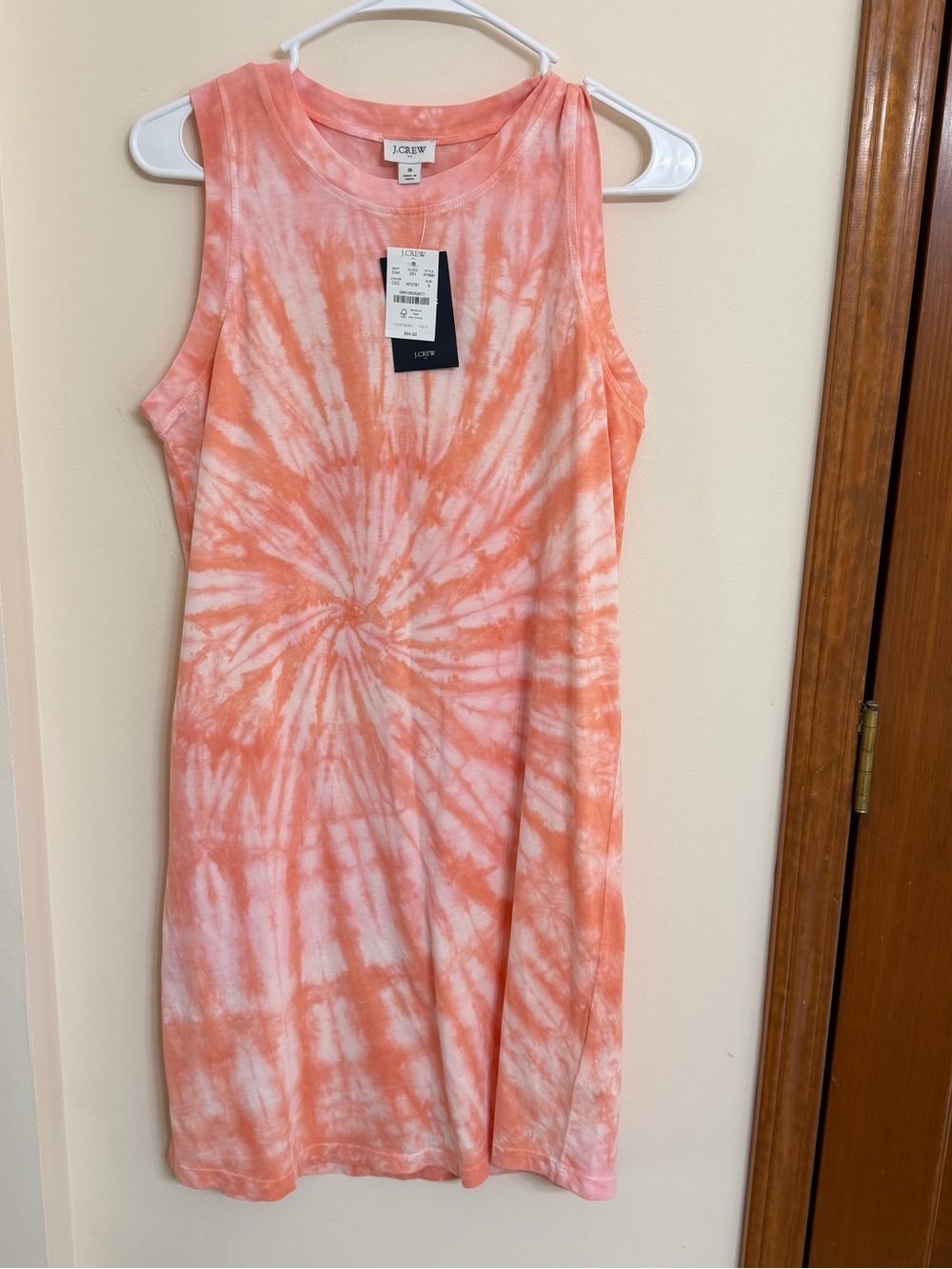 J. Crew Coral and White Tie-Dye Sleeveless Tee